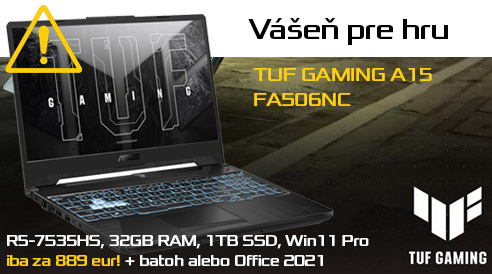 Opráš svoju vášeň pre hru! S novým ASUS TUF Gaming A15 s procesorom AMD R5-7535HS, grafikou RTX 3050, 32GB RAM, 1TB SSD diskom a Windows11 Pro iba za 889 eur!