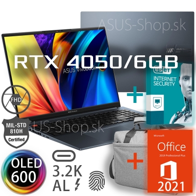 ASUS VivoBook Pro 16 OLED K6602VU 3.2K i9-13900H RTX4050/6G 2TB SSD 40GB W11Pro modrý