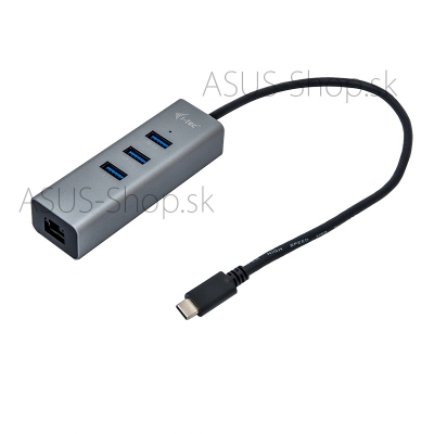 I-TEC HUB USB-C  3-portový USB 3.0 + Gigabit LAN RJ45, kovový šedý