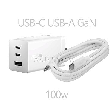 ASUS orig. univer. adaptér pre notebook 2x USB-C 1x USB-A GaN 100W biely