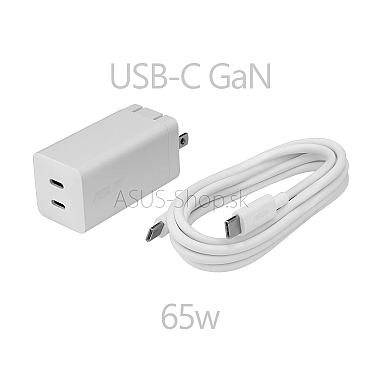 ASUS orig. univer. adaptér pre notebook 2x USB-C GaN 65W biely