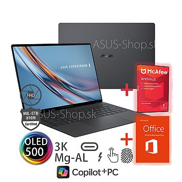 ASUS Expertbook Ultra OLED B9406CAA 14 3K dotyk Ultra X9-388H Arc™ 1TB SSD 64GB FP W11Pro 3R on-site čierny bez adap ASUS Expertbook Ultra OLED B9406CAA 14 3K dotyk Ultra X9-388H Arc™ 1TB SSD 64GB FP W11Pro 3R on-site čierny bez adap