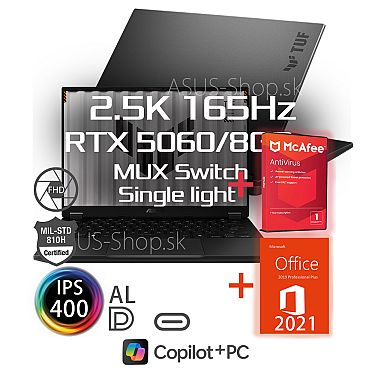 ASUS TUF Gaming A14 FA401GM 2.5K AI9-465 RTX5060/8G 32GB 1TB SSD W11Pro šedý + dva darčeky
