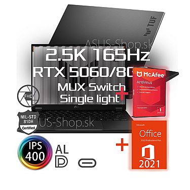 ASUS TUF Gaming A14 FA401KM 2.5K AI7-350 RTX5060/8G 32GB 1TB SSD W11Pro šedý + dva darčeky
