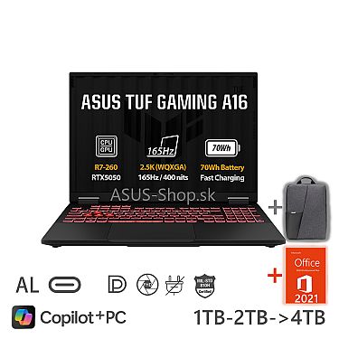 ASUS TUF Gaming A16 FA608UHI 2.5K R7-260 RTX5050/8G 16GB 1TB SSD W11H šedý bez adap 