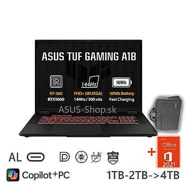 ASUS TUF Gaming A18 FA808UM 18 FHD+ R7-260 RTX5060/8G 16GB 512GB SSD W11H šedý bez adap