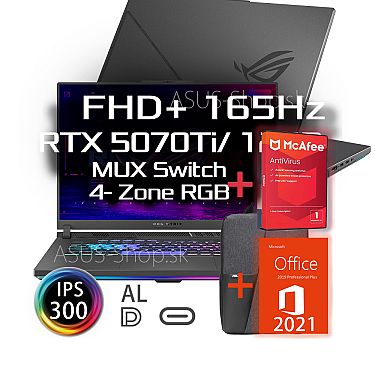 ASUS ROG Strix G16 G614PR FHD+ R9-8940HX RTX 5070Ti/12G 32GB 1TB SSD W11Pro šedý
