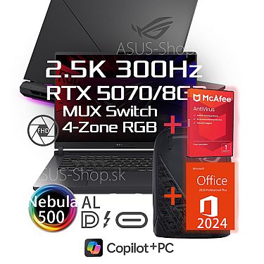 ASUS ROG Strix G16 G615LP 2.5K 300Hz Ultra 7-255HX RTX5070/8G 32GB 1TB SSD W11Pro šedý 