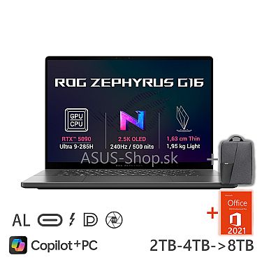 ASUS ROG Zephyrus G16 GU605CX 2.5K Ultra 9-285H RTX5090/24G 64GB 1TB SSD W11Pro šedý ASUS ROG Zephyrus G16 GU605CX 2.5K Ultra 9-285H RTX5090/24G 64GB 1TB SSD W11Pro šedý