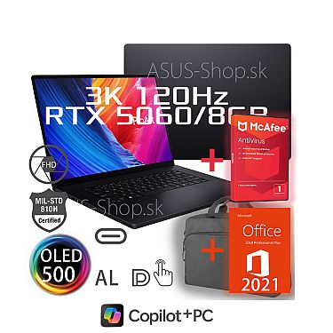ASUS ProArt P16 OLED H7606WM 3K dotyk AI9-HX370 RTX5060/8G 2TB SSD 32GB W11Pro čierny