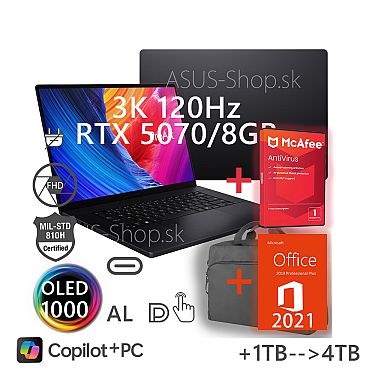 ASUS ProArt P16 OLED H7606WP 3K dotyk AI9-HX370 RTX5070/8G 1TB SSD 32GB W11Pro čierny bez adap ASUS ProArt P16 OLED H7606WP 3K dotyk AI9-HX370 RTX5070/8G 1TB SSD 32GB W11Pro čierny bez adap