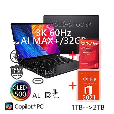 ASUS ProArt PX13 HN7306EA OLED 13,3 3K dotyk AI MAX+ 388 32GB 1TB SSD W11H čierny bez adap ASUS ProArt PX13 HN7306EA OLED 13,3 3K dotyk AI MAX+ 388 32GB 1TB SSD W11H čierny bez adap
