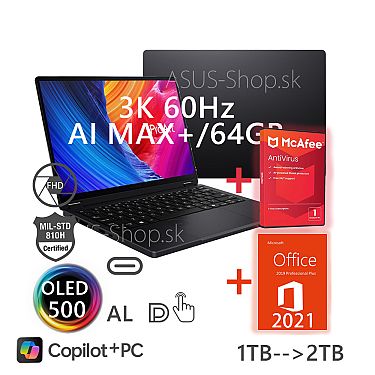 ASUS ProArt PX13 HN7306EA OLED 13,3 3K dotyk AI MAX+ 395 64GB 1TB SSD W11Pro čierny ASUS ProArt PX13 HN7306EA OLED 13,3 3K dotyk AI MAX+ 395 64GB 1TB SSD W11Pro čierny