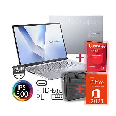 ASUS VivoBook 14 M1405NAQ FHD+ R5-150 Radeon 660M 512GB SSD 8GB FP W11Pro strieborný + myš + dva darčeky ASUS VivoBook 14 M1405NAQ FHD+ R5-150 Radeon 660M 512GB SSD 8GB FP W11Pro strieborný + myš + dva darčeky