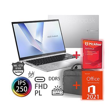 ASUS Vivobook 15 M1502NAQ FHD IPS R5-150 Radeon 660M 512GB SSD 8GB DDR5 W11Pro strieborný bez adapt + dva darčeky