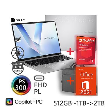 ASUS Vivobook 16 M1607GA FHD+ AI7-445 R840M 512GB SSD 32GB W11H strieborný bez adap