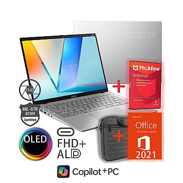 ASUS Vivobook S14 OLED M3407GA FHD+ AI7-445 Radeon 512GB SSD 32GB W11Pro strieborný bez adap ASUS Vivobook S14 OLED M3407GA FHD+ AI7-445 Radeon 512GB SSD 32GB W11Pro strieborný bez adap