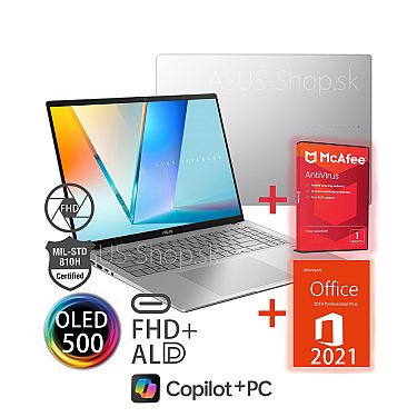 ASUS Vivobook S16 OLED M3607GA FHD+ AI9 R880M 1TB SSD 32GB W11H strieborný + dva darčeky