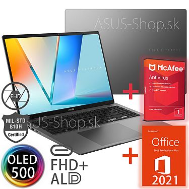 ASUS Vivobook S16 OLED M3607GA FHD+ AI9-465 R880M 1TB SSD 32GB W11H šedý + dva darčeky