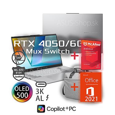 ASUS Vivobook Pro 15 OLED N6506CU 3K Ultra 9-285H RTX4050/6G 2TB SSD 24GB W11Pro strieborný