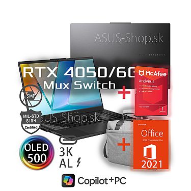 ASUS Vivobook Pro 15 OLED N6506CU 3K Ultra 9-285H RTX4050/6G 2TB SSD 24GB W11Pro šedý