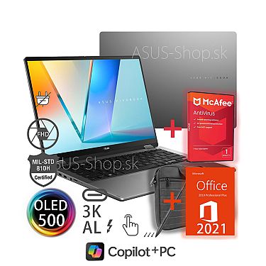 ASUS Vivobook 14 Flip OLED TP3407SA FHD+ dotyk Ultra 5-226V Arc™ 512GB SSD 16GB W11H šedý bez adap