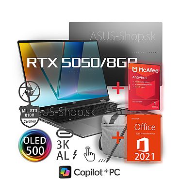 ASUS Vivobook 16 Flip OLED TP3607SH 3K dotyk Ultra 7-258H RTX5050/8G 1TB SSD 32GB W11Pro šedý