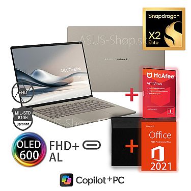 ASUS Zenbook A14 UX3407NA 14 OLED FHD+ Snapdragon X2 Elite 88-100 Adreno 512GB SSD 16GB Win11H zlatý