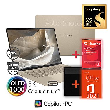 ASUS Zenbook A16 UX3607OA 16 OLED 3K Snapdragon Elite Extreme X2E-94-100 Adreno 512GB SSD 48GB Win11H zlatý