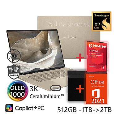 ASUS Zenbook A16 UX3607OA 16 OLED 3K Snapdragon Elite Extreme X2E-94-100 Adreno 1TB SSD 24GB Win11Pro zlatý