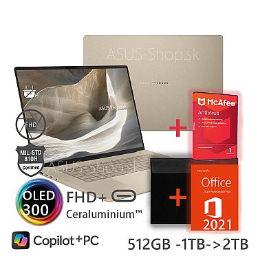 ASUS Zenbook A16 UX3607QA 16 OLED FHD+ Snapdragon X1-26-100 Adreno 512GB SSD 16GB Win11H zlatý bez adap