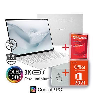 ASUS Zenbook S14 OLED UX5406AA 14 3K dotyk Ultra 9-386H Arc™ 1TB SSD 32GB Win11Pro biely bez adap ASUS Zenbook S14 OLED UX5406AA 14 3K dotyk Ultra 9-386H Arc™ 1TB SSD 32GB Win11Pro biely bez adap