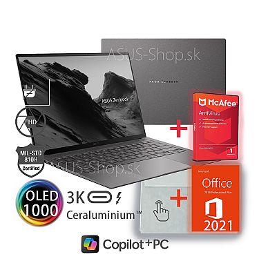 ASUS Zenbook S14 OLED UX5406AA 14 3K dotyk Ultra 9-386H Arc™ 1TB SSD 32GB Win11Pro šedý bez adap