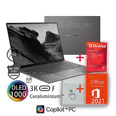 ASUS Zenbook S14 OLED UX5406AA 14 3K dotyk Ultra 9-386H Arc™ 1TB SSD 32GB Win11Pro šedý bez adap