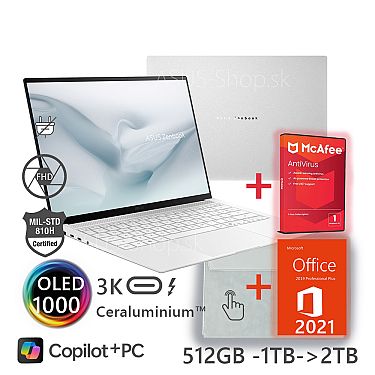ASUS Zenbook S14 OLED UX5406AA 14 3K dotyk Ultra 7-355 Xe3 1TB SSD 32GB Win11Pro biely bez adap ASUS Zenbook S14 OLED UX5406AA 14 3K dotyk Ultra 7-355 Xe3 1TB SSD 32GB Win11Pro biely bez adap