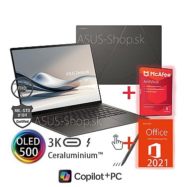 ASUS Zenbook S14 OLED UX5406SA 14 3K dotyk Ultra 7-258V Arc™ 1TB SSD 32GB Win11Pro šedý
