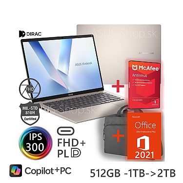 ASUS Vivobook 14 X1407AA FHD+ Core Ultra 5-325 Xe 1TB SSD 16GB W11H zlatý ASUS Vivobook 14 X1407AA FHD+ Core Ultra 5-325 Xe 1TB SSD 16GB W11H zlatý
