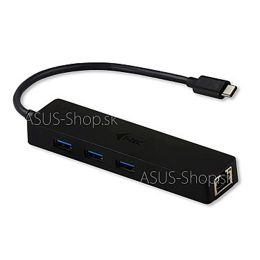 Pasívny HUB i-tec USB 3.1 C slim 3-portový integrovaný Gbit LAN čierny