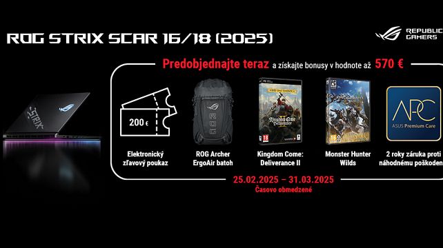 Nakupujte nové modely ROG Strix G16/ G18 a ROG Strix SCAR 16/ 18 a získajte v predpredaji ROG Prémiový balíček v hodnote až 570 eur.