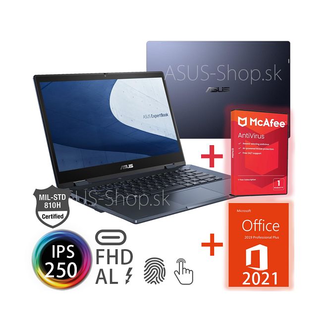 ASUS ExpertBook B3 Flip B3402FBA 14 FHD dotyk i3-1215U UHD 256GB SSD 8GB FP W11Pro + dva darčeky