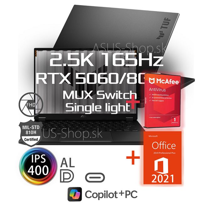 ASUS TUF Gaming A14 FA401GM 2.5K AI9-465 RTX5060/8G 32GB 1TB SSD W11Pro šedý + dva darčeky ASUS TUF Gaming A14 FA401GM 2.5K AI9-465 RTX5060/8G 32GB 1TB SSD W11Pro šedý + dva darčeky