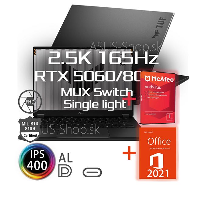 ASUS TUF Gaming A14 FA401KM 2.5K AI7-350 RTX5060/8G 32GB 1TB SSD W11Pro šedý + dva darčeky ASUS TUF Gaming A14 FA401KM 2.5K AI7-350 RTX5060/8G 32GB 1TB SSD W11Pro šedý + dva darčeky