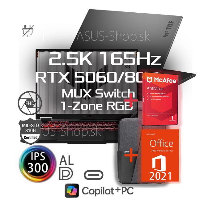 ASUS TUF Gaming A16 FA608PM 2.5K R9-8940HX RTX5060/8G 32GB 1TB SSD W11H šedý bez adap + dva darčeky