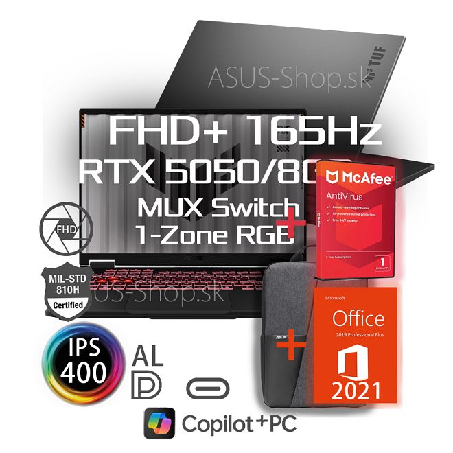 ASUS TUF Gaming A16 FA608UH FHD+ R7-260 RTX5050/8G 32GB 1TB SSD W11H šedý + dva darčeky