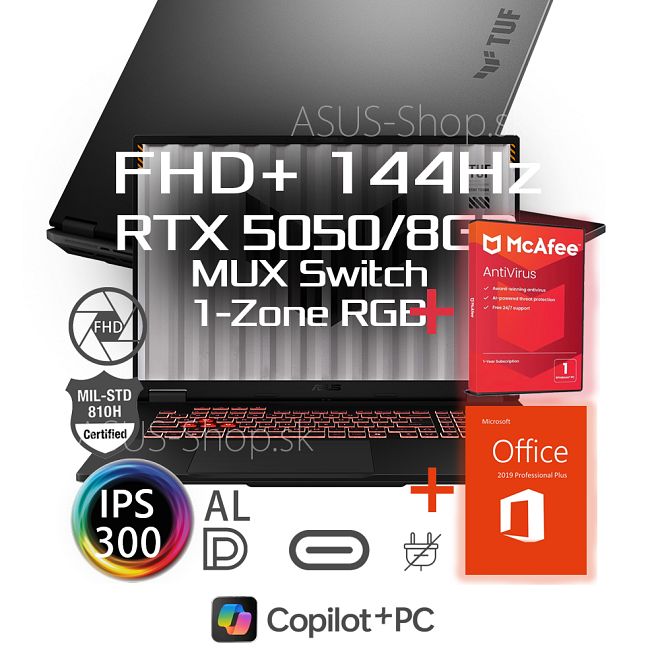 ASUS TUF Gaming A18 FA808UH 18 FHD+ R7-260 RTX5050/8G 16GB 512GB SSD W11H šedý bez adap