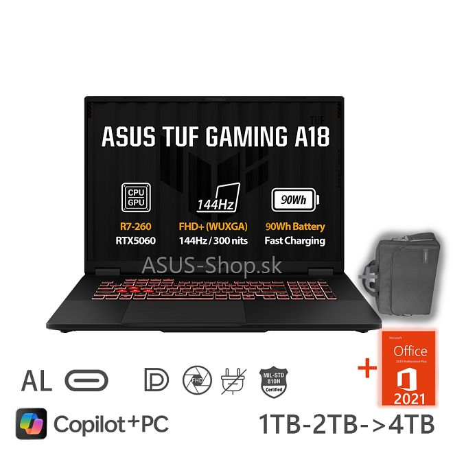 ASUS TUF Gaming A18 FA808UM 18 FHD+ R7-260 RTX5060/8G 16GB 512GB SSD W11H šedý bez adap