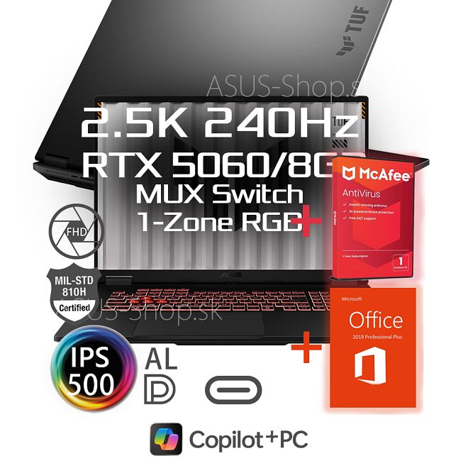 ASUS TUF Gaming A18 FA808UM 18 2.5K R7-260 RTX5060/8G 32GB 1TB SSD W11H šedý
