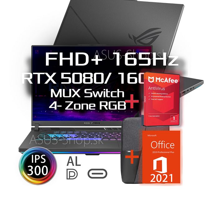 ASUS ROG Strix G16 G614PW FHD+ R9-8940HX RTX 5080/16G 32GB 1TB SSD W11Pro šedý ASUS ROG Strix G16 G614PW FHD+ R9-8940HX RTX 5080/16G 32GB 1TB SSD W11Pro šedý