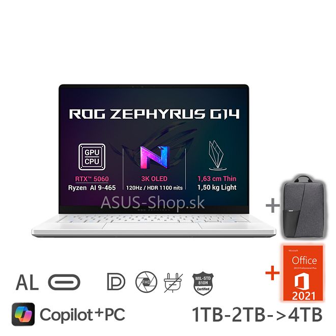 ASUS ROG Zephyrus G14 GA403GM 14 3K AI9-465 RTX5060/8G 32GB 1TB SSD W11Pro biely bez adap