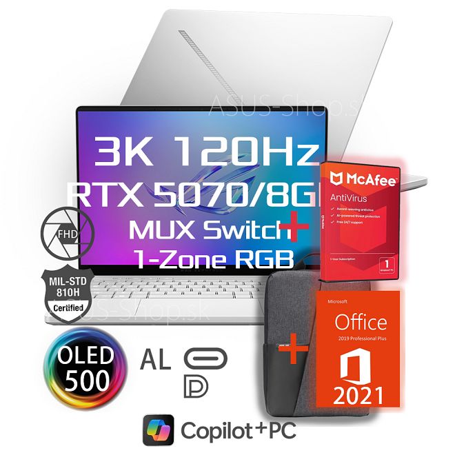 ASUS ROG Zephyrus G14 GA403WP 14 3K AI9-HX370 RTX5070/8G 32GB 1TB SSD W11Pro biely